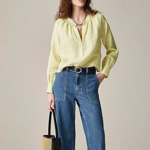 NWOT J. Crew 2025 100% Linen Cabana Long Sleeve Top in Pale‎ Yellow Size S